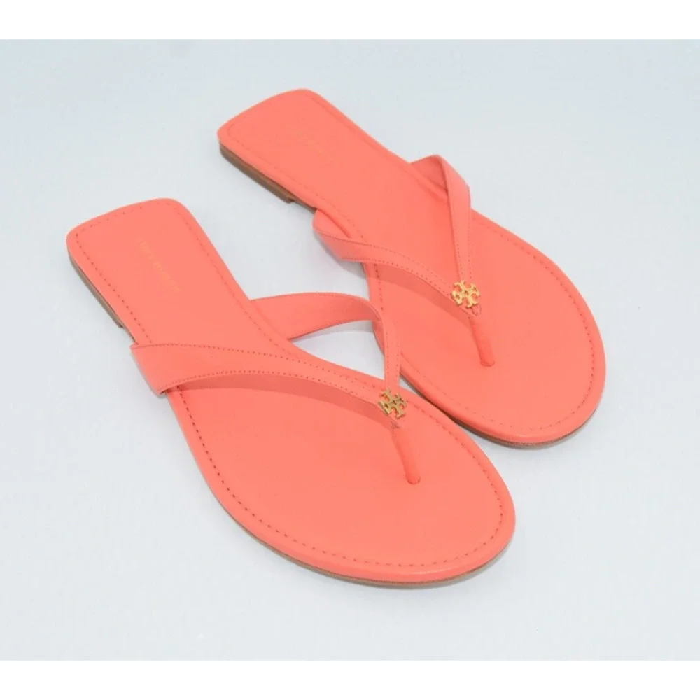 Tory Burch Leather Capri Medallion Classic Thong Flip Flop Sandals Size 9.5M